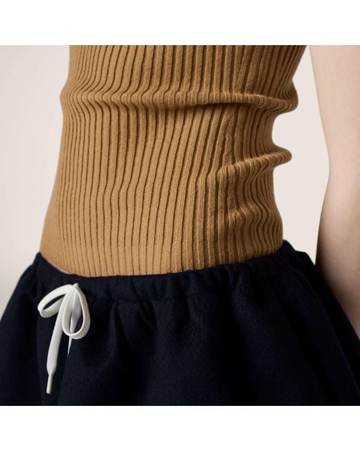 Miu Miu Brown Cashmere-Blend Suede-Trim Ribbed Polo Shirt