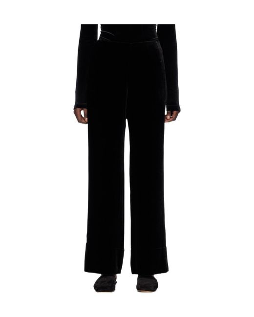 Totême  Black Valin Velvet Wide-Leg Trousers