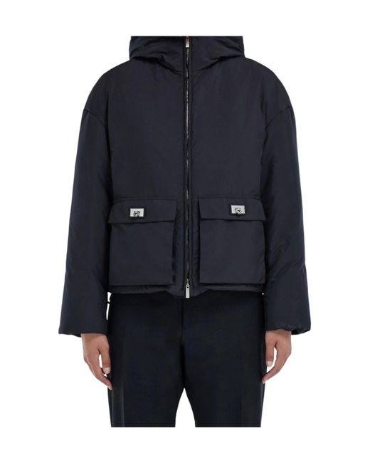 Ferragamo Blue Ferragamo Zip-Up Hooded Padded Jacket