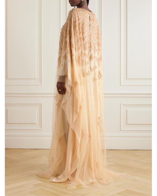 Georges Hobeika Natural Beaded Tulle Gown