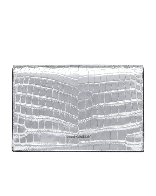 Alexander McQueen Gray Small Skull Embossed Crossbody Bag