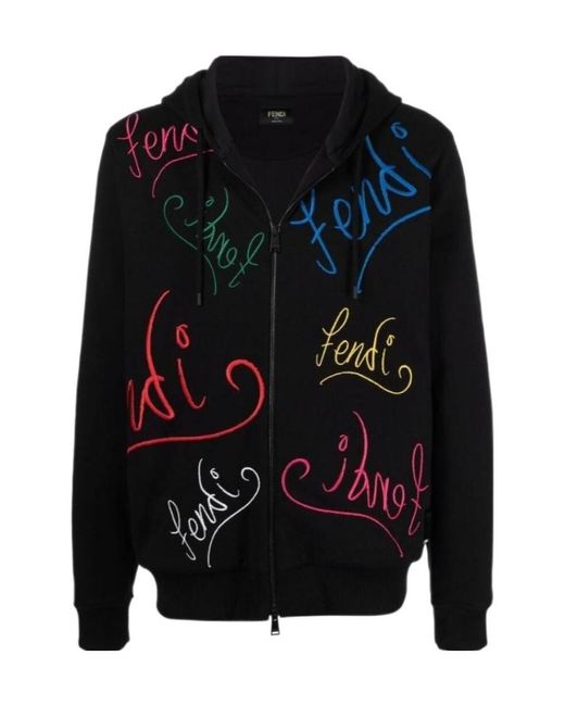 Fendi Black X Noel Fielding Logo-Embroidered Zipped Hoodie for men