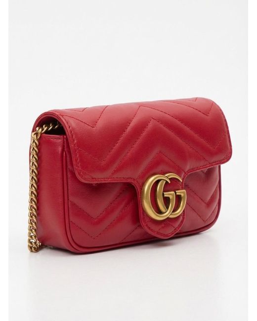 Gucci Red Gg Marmont Matelassé Leather Super Mini Bag
