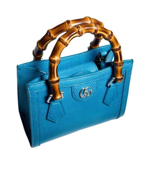 Gucci Blue Diana Lizard Small Tote Bag