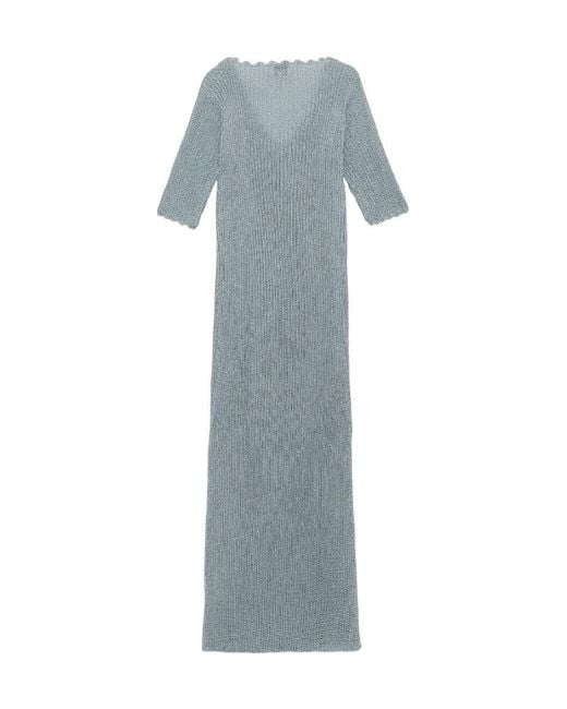 Ganni Blue V-Neck Knitted Maxi Dress