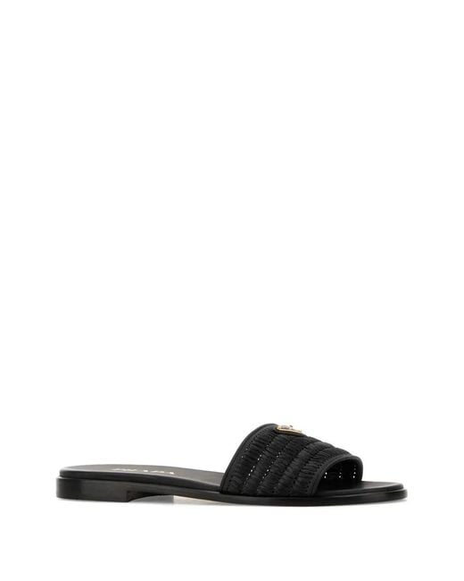 Prada Black Logo Detailed Slip-On Sandals