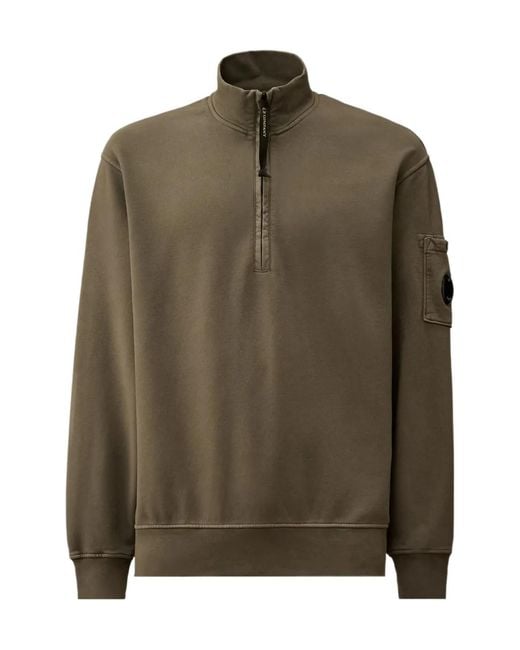 C P Company Green Half-Zip Lens-Pocket Sweatshirt for men