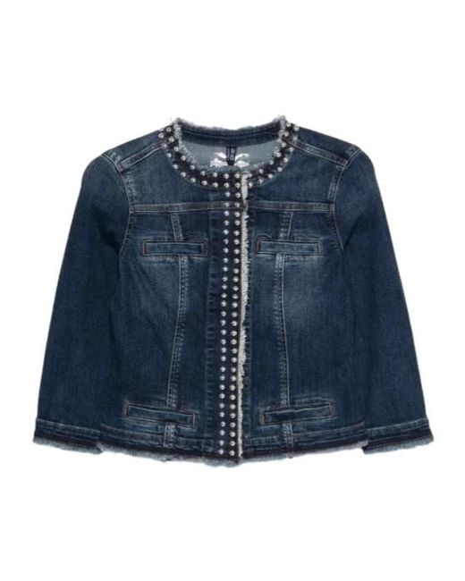 Liu Jo Blue Studded Fringed Denim Jacket