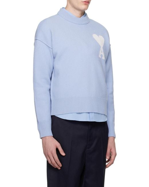 AMI Blue Ami Logo Intarsia Crewneck Jumper for men