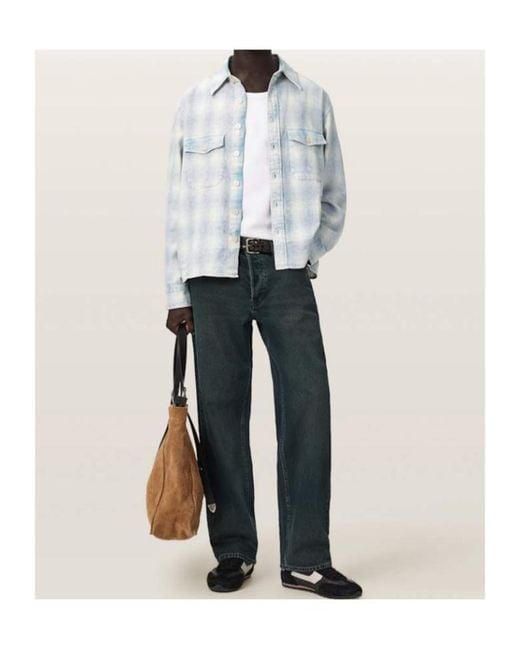 AllSaints White Santos Long Sleeve Checked Shirt for men