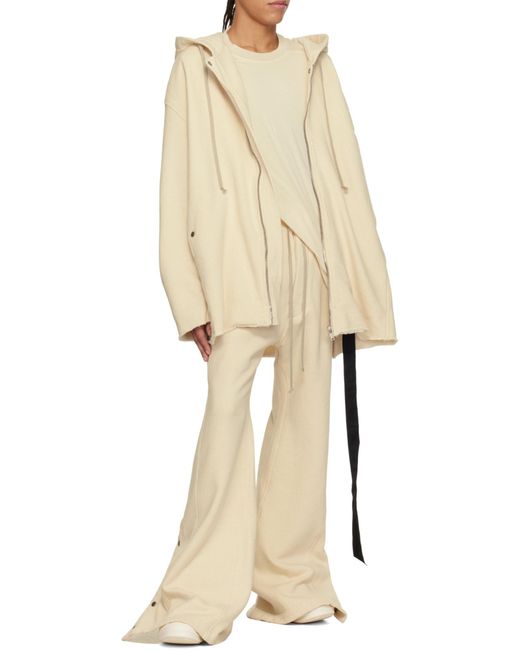 Rick Owens Natural Drawstring Zip-Up Hoodie for men