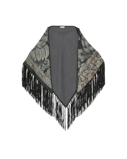 Pierre Louis Mascia Gray Pancake Fringed Floral-Print Shawl