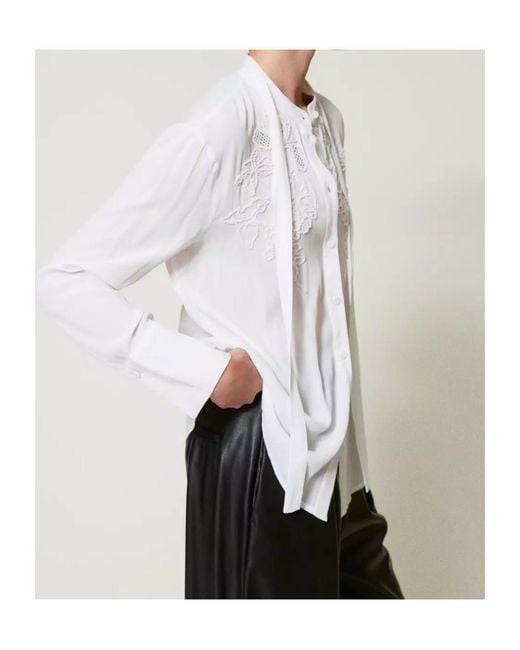 Twinset White Embroidery Georgette Shirt