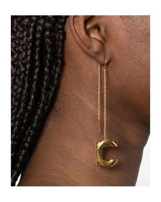 Elisabetta Franchi White Pendant Logo Earrings