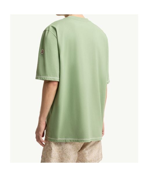 Moncler Green Embroidered Anchor Cotton T-Shirt for men