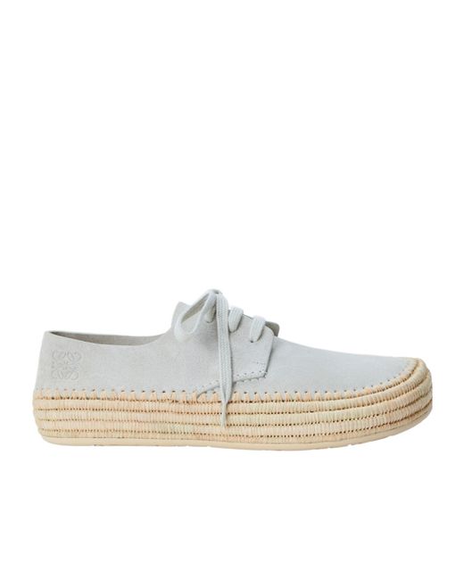 Loewe White Rio Petal-Toe Raffia-Trimmed Lace-Up Shoes for men