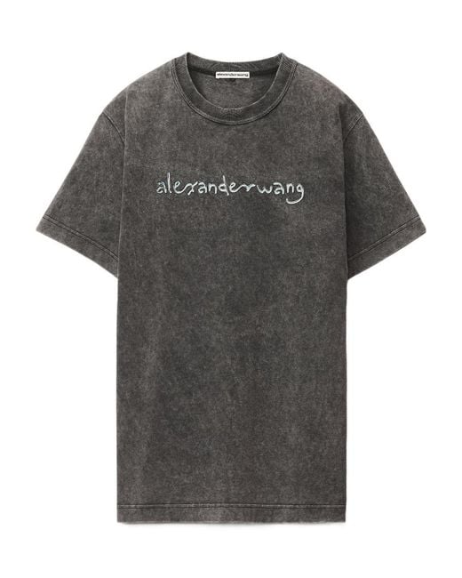 Alexander Wang Gray Faded-Effect Logo-Print T-Shirt