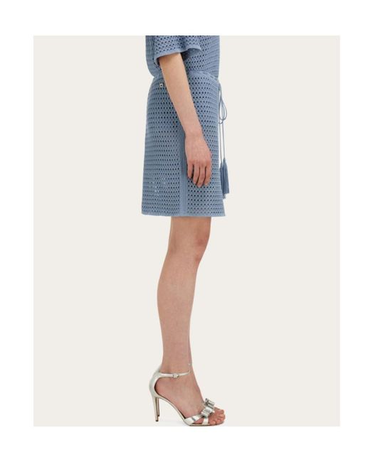 Ferragamo Blue Short Skirt With Open Weave Knit