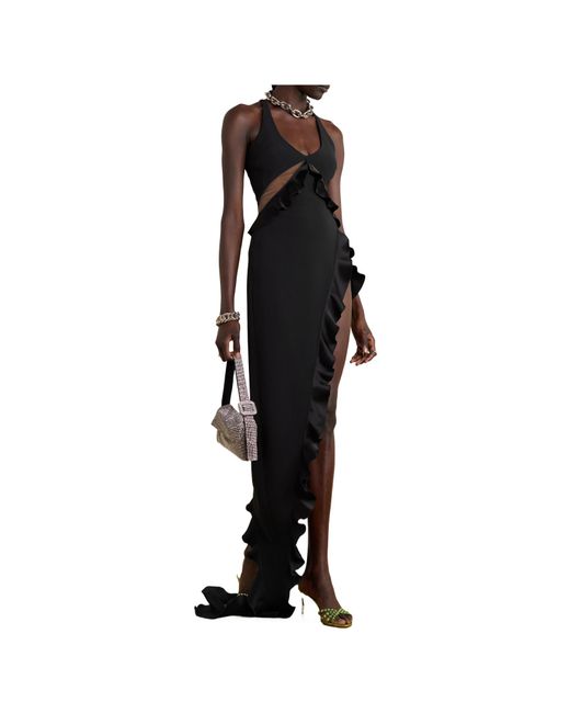 David Koma Black Cutout Crepe Gown