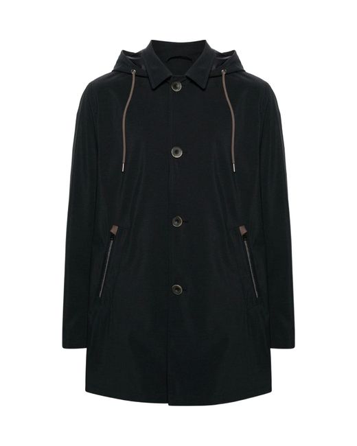 Herno Black Button-Up Hooded Jacket for men