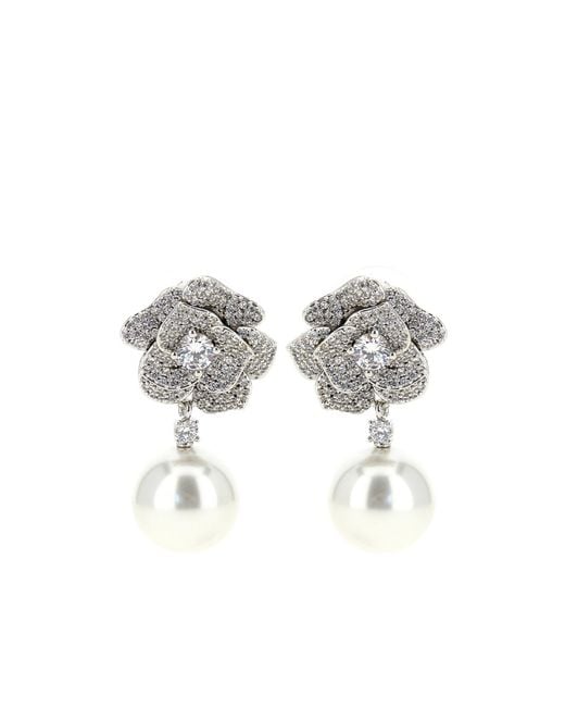 Self-Portrait White Mini Crystal Flower Pearl Earrings