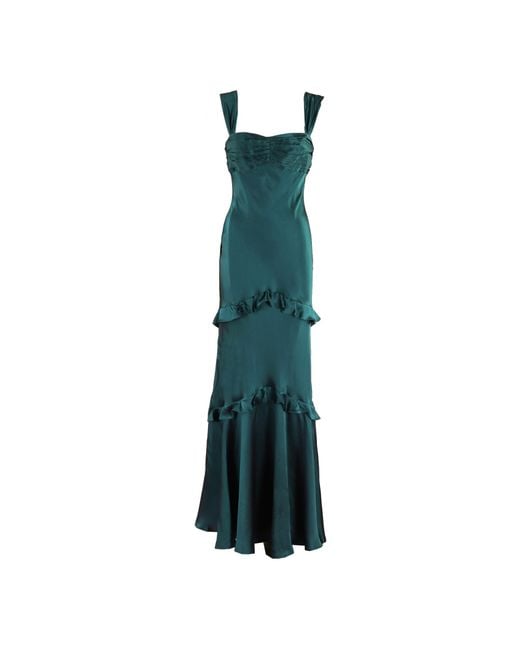 Saloni Green Robe Longue Selma À Volants