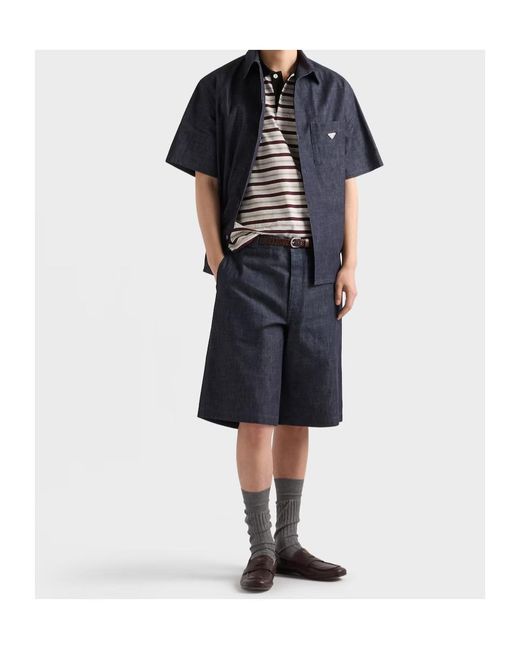 Prada Blue Raw Denim Bermudas for men