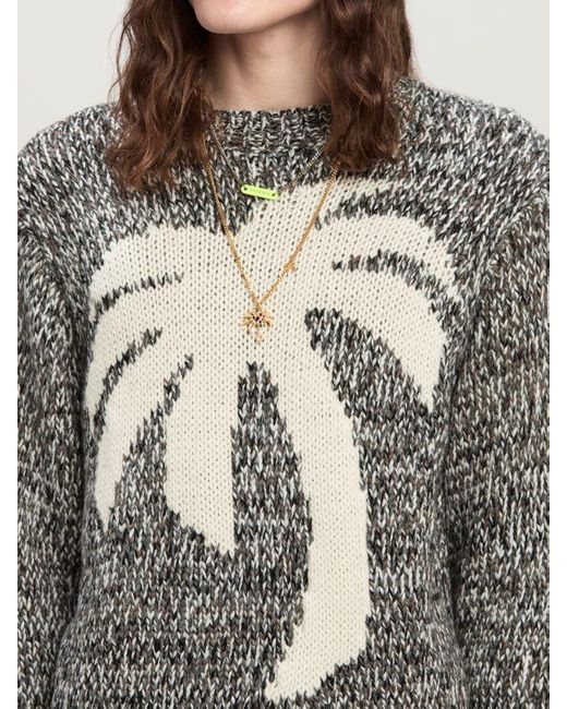 Palm Angels Gray Palm Intarsia Crewneck Knitted Jumper for men