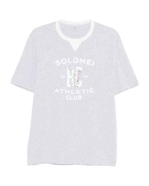 Brunello Cucinelli White Graphic Printed Crewneck T-Shirt for men