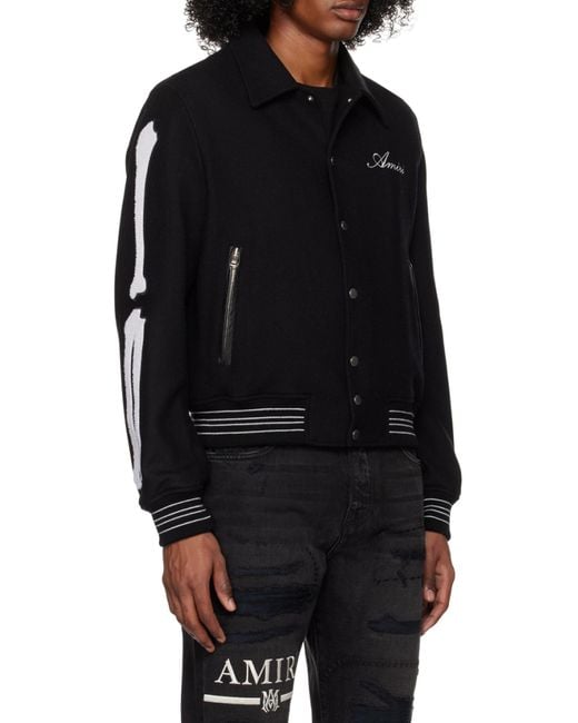 Amiri Black Bones Appliqué Wool-Blend Bomber Jacket for men