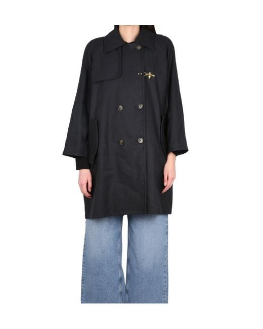 Fay Black Double-Breasted Straight Hem Boxy Coat