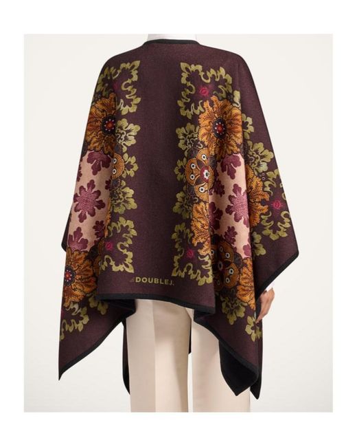 LaDoubleJ Black Floral-Patterned Wool Cape