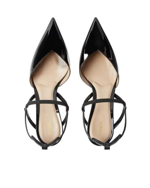 Fendi Black Very Colibri Patent Leather Medium-Heeled Slingbacks