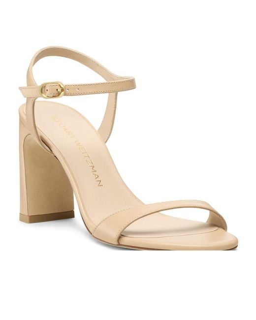 Stuart Weitzman Metallic Round-Toe High-Heeled Sandals