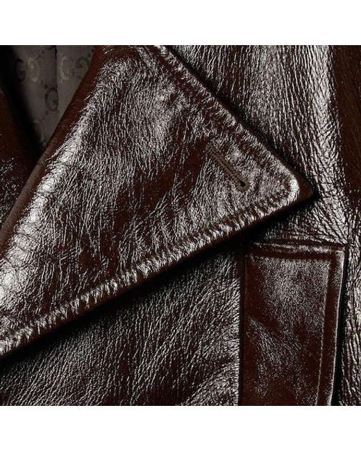 Gucci Brown Double-Breasted Leather Jacket for men