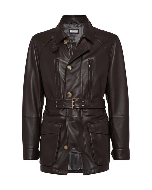 Brunello Cucinelli Black Polished Belted Parka for men