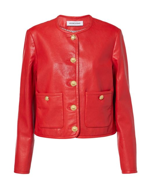 Veronica Beard Red Andrea Leather Jacket