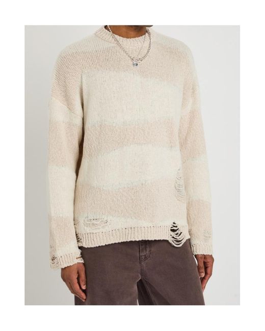Our Legacy Natural Popover Roundneck Striped Distressed Cotton-Blend Jumper for men