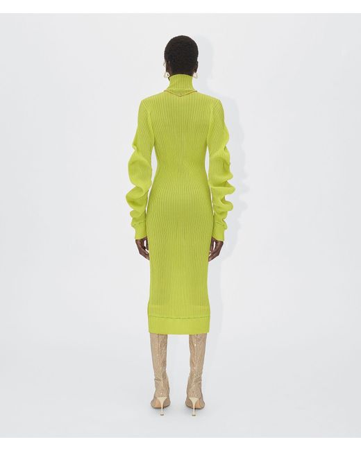 Bottega Veneta Yellow Turtleneck Cut-Out Rib-Knit Dress