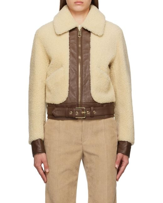 Chloé Natural Chloé Shearling Zipped Bomber Jacket