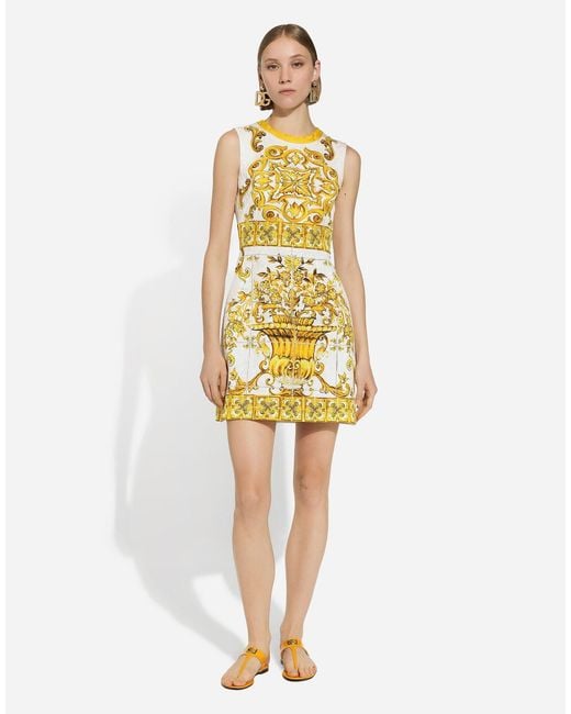 Dolce & Gabbana Metallic Majolica-Printed Sleeveless Mini Dress