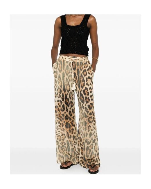 ERMANNO FIRENZE Natural Wide-Leg Animal-Print Pants
