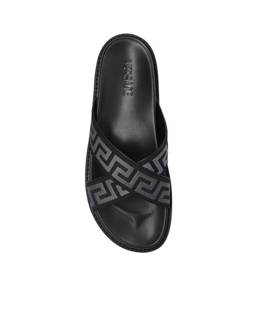 Versace Black Greca Open-Toe Slides for men