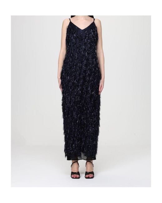 Stella McCartney Blue Fringed V-Neck Midi Dress