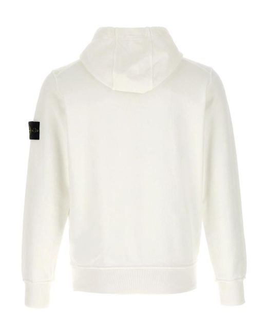 Stone Island White Logo Patch Drawstring Hoodie for men