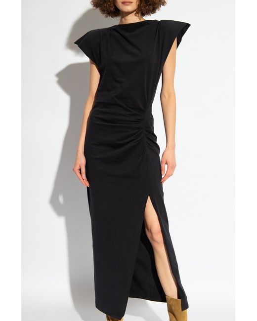 Isabel Marant Black Nadela Ruched Detailed Midi Dress