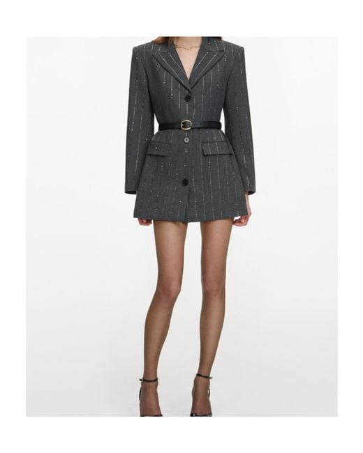 Self-Portrait Black Rhinestone-Embellished Belted Blazer