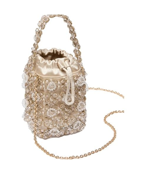 Marella White Small Bead-Embroidered Bucket Bag