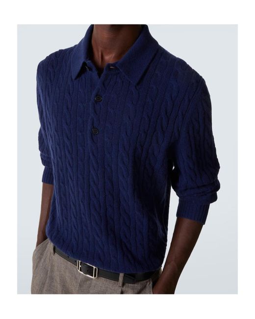arch4 Blue Cable-Knit Polo Sweater for men