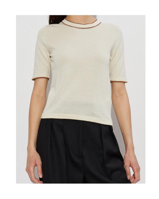 Fabiana Filippi White Contrast-Trim Knitted T-Shirt